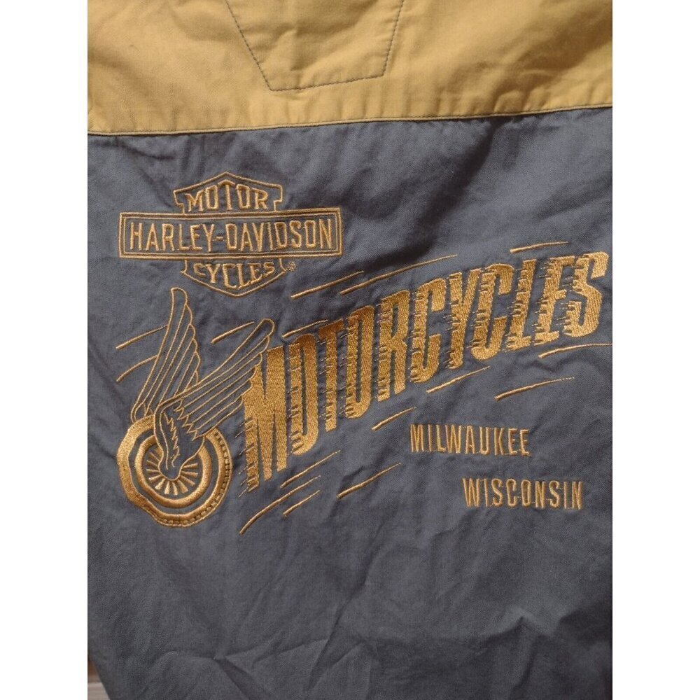 Men's Harley Davidson Gray Gold Milwaukee Wisconsin Logo S/S Button Shirt Medium - Picture 6 of 10